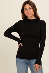 Black Mock Neck Long Sleeve Top