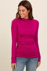 Fuchsia Mock Neck Long Sleeve Maternity Top