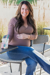 Mocha Ribbed V-Neck Long Sleeve Maternity Top