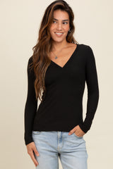 Black Ribbed V-Neck Long Sleeve Maternity Top