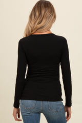 Black Ribbed V-Neck Long Sleeve Maternity Top