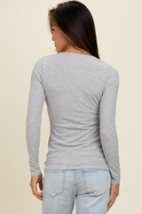 Heather Grey Ribbed V-Neck Long Sleeve Top