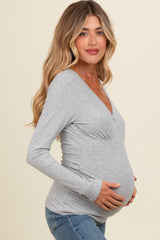 Heather Grey Ribbed V-Neck Long Sleeve Maternity Top