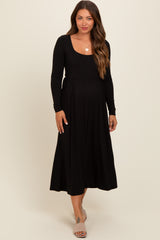 Black Square Neck Long Sleeve Maternity Midi Dress