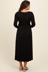 Black Square Neck Long Sleeve Maternity Midi Dress