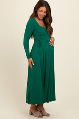 Forest Green Square Neck Long Sleeve Maternity Midi Dress