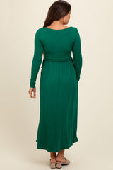 Forest Green Square Neck Long Sleeve Maternity Midi Dress