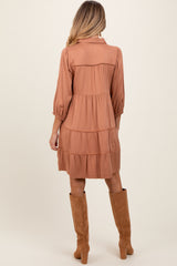 Camel Collared Tiered Maternity Dress