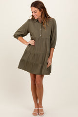 Olive Collared Tiered Maternity Dress