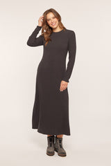 Charcoal Ribbed Knit Side Slit Maternity Midi Dress