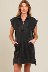 Charcoal Zip Up Hooded Maternity Sweatshirt Mini Dress