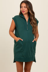 Forest Green Zip Up Hooded Maternity Sweatshirt Mini Dress