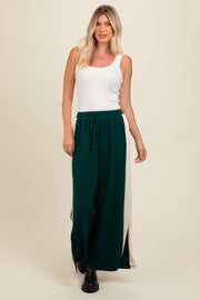 Forest Green Contrast Stripe Side Slit Pants