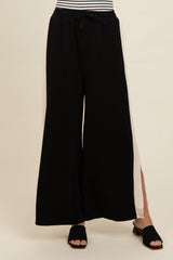 Black Contrast Stripe Side Slit Pants