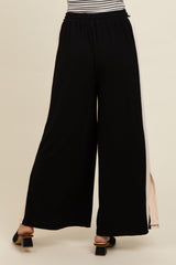 Black Contrast Stripe Side Slit Pants