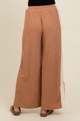 Camel Contrast Stripe Side Slit Pants