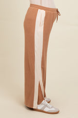 Camel Contrast Stripe Side Slit Maternity Pants