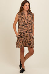 Camel Animal Print Sleeveless Maternity Shirt Dress