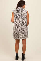 Cream Animal Print Sleeveless Maternity Shirt Dress