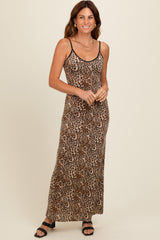 Brown Animal Print Fitted Maternity Maxi Dress