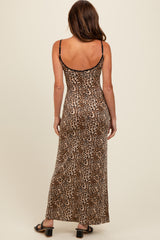 Brown Animal Print Fitted Maxi Dress