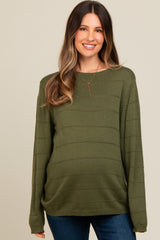 Olive Knit Stitch Detail Long Sleeve Maternity Sweater Top