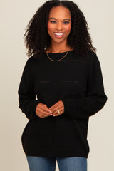 Black Knit Stitch Detail Long Sleeve Sweater Top