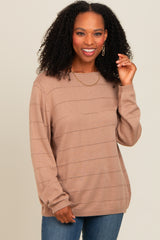 Taupe Knit Stitch Detail Long Sleeve Sweater Top