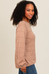 Taupe Knit Stitch Detail Long Sleeve Sweater Top