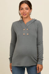 Olive Hooded Long Sleeve Maternity Top