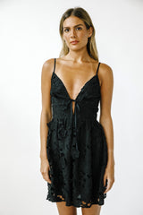 Black Floral Eyelet Sleeveless Mini Dress