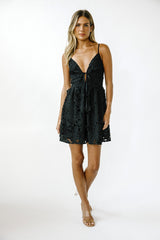 Black Floral Eyelet Sleeveless Mini Dress