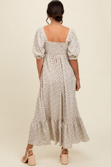 Ivory Floral Pleated Bodice Maxi Dress