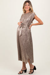 Dark Gold Metallic Maternity Sash Tie Dress