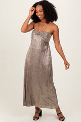 Dark Gold Metallic Halter Maternity Dress