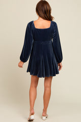 Blue Velvet Bubble Sleeve Mini Dress