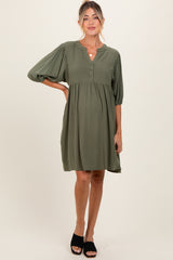 Olive Button Up Split Neck Maternity Dress