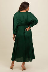 Forest Green Satin Pleated V-Neck Maternity Maxi Dress