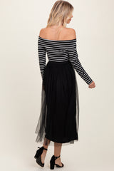 Black Striped Off Should Contrast Knit Mesh Maxi Dress