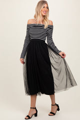 Black Striped Off Should Contrast Knit Mesh Maxi Dress