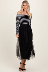 Black Striped Off Should Contrast Knit Mesh Maxi Dress