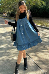 Light Denim Ruffled Swing Mini Dress