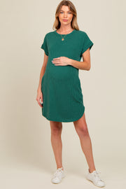 Forest Green Ribbed Round Hem Maternity Dress