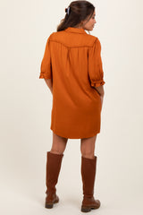 Orange Braided Trim Detail Button Down Maternity Dress