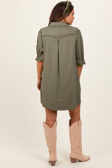 Olive Braided Trim Detail Button Down Maternity Dress