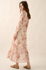 Cream Floral Smocked Woven Maxi Dress