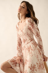 Cream Floral Smocked Woven Maxi Dress