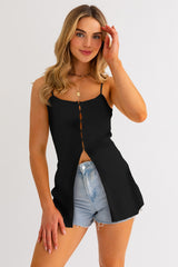 Black Open Front Spaghetti Sweater Top