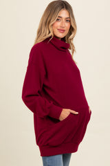 Burgundy Brushed Knit Cowl Neck Maternity Pullover