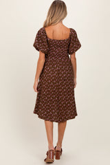 Brown Floral Smocked Sweetheart Maternity Dress